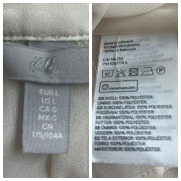 H&M Midi Dress Pleated Tie V-neck Cream Ivory Lined Chiffon Women’s Size Large - Picture 10 of 11